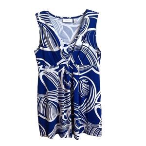 CHICO'S DRESS Women’s Size 1 (8) Sleeveless Knit Pleated V Neck Blue White Pleat